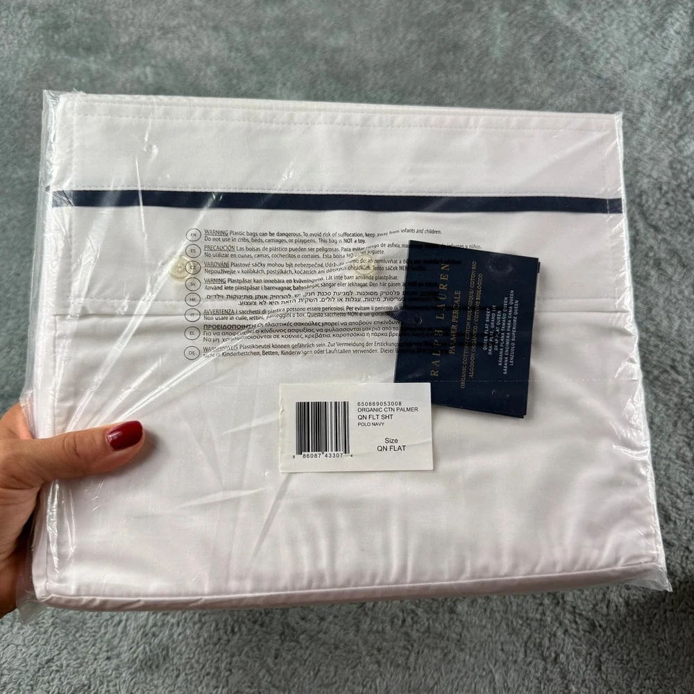 Ralph Lauren Palmer Percale Organic Cotton Queen‎ Flat Sheet Polo Navy